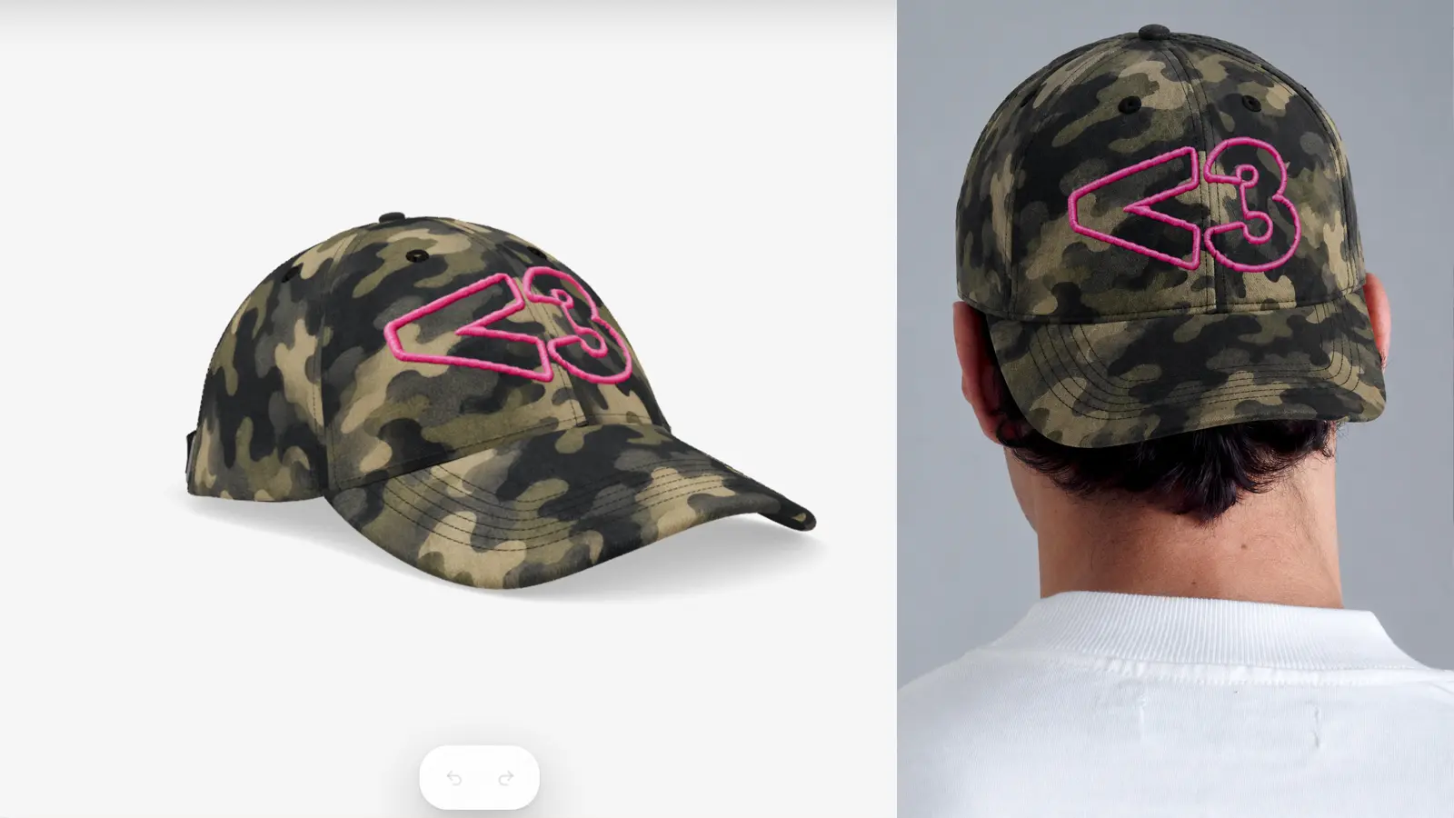 Camo dad hat with pink 3D puff embroidery in the CBOs 3D editor