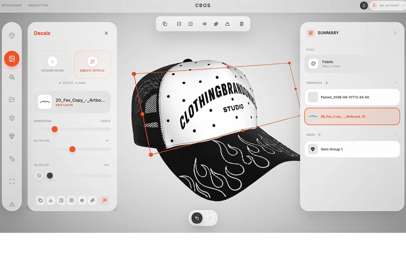 Editor 3D de CBOS con gamuza, bordado puff, pins metálicos y pedrería